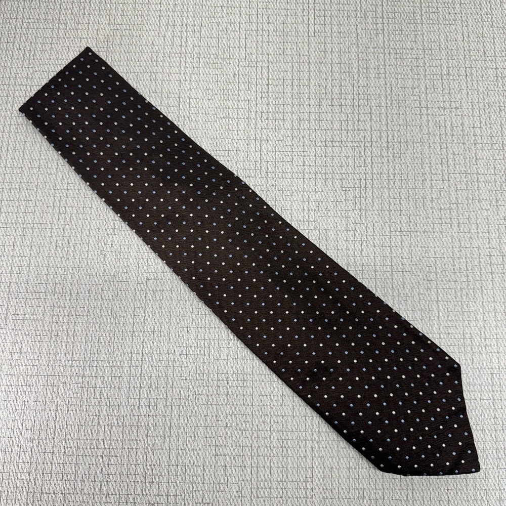 Villa Ponti Silk Tie Mens OS Brown Polka Dot Italian Luxury Business Classic